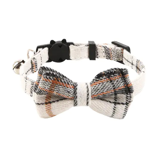 Plaid Bow Cat Collar with Bell for British Cats