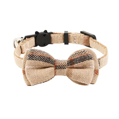 Plaid Bow Cat Collar with Bell for British Cats