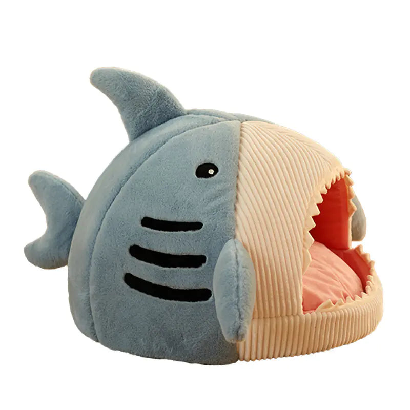 Cute Shark Pet Cave – Plush Enclosed Bed for Small Pets