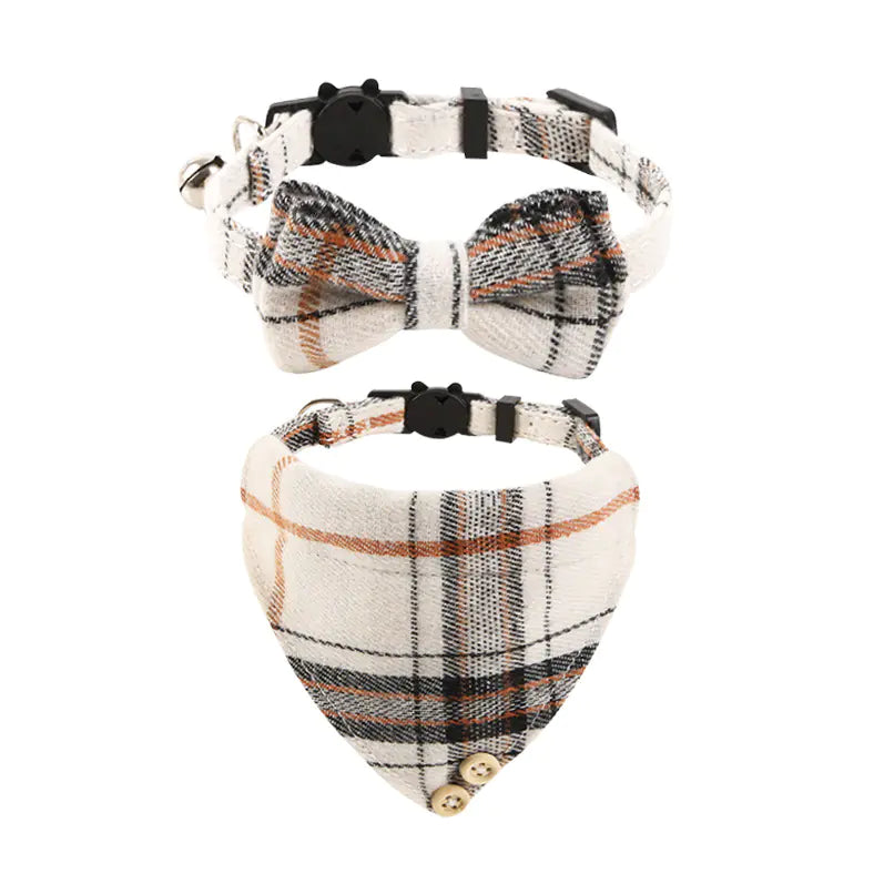 Plaid Bow Cat Collar with Bell for British Cats