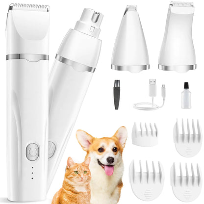 4-in-1 Cordless Dog & Cat Grooming Kit – Hair Clippers with Nail Grinder, Electric Pet Trimmer for Professional At-Home Grooming