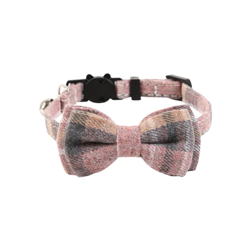 Plaid Bow Cat Collar with Bell for British Cats