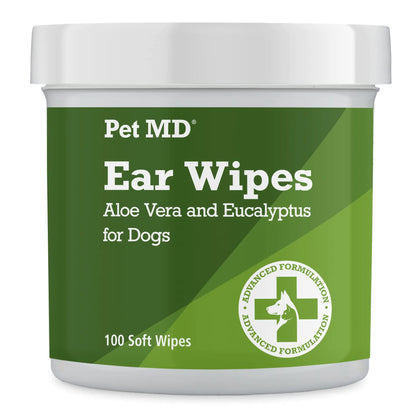 Pet MD - Dog Ear Cleaner Wipes - Otic Cleanser for Dogs to Stop Ear Itching and Infections with Aloe and Eucalyptus - 100 Count