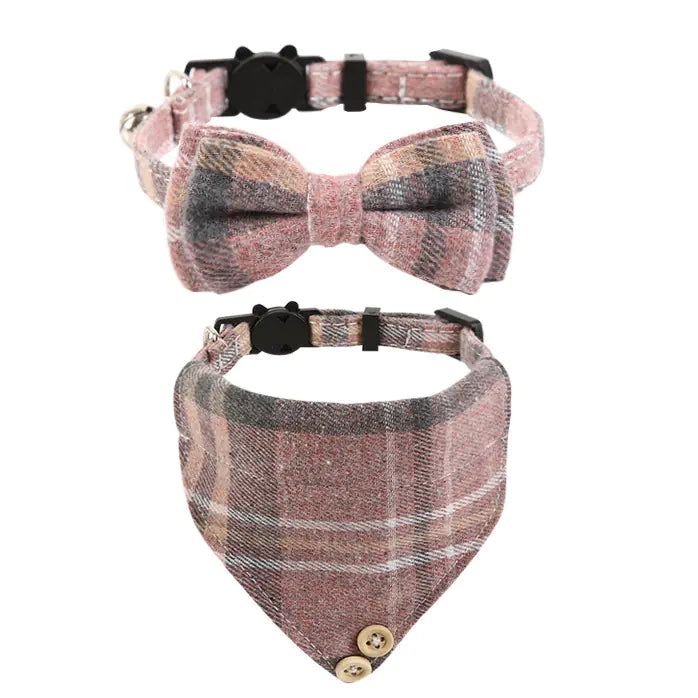 Plaid Bow Cat Collar with Bell for British Cats