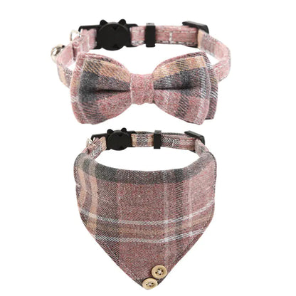 Plaid Bow Cat Collar with Bell for British Cats