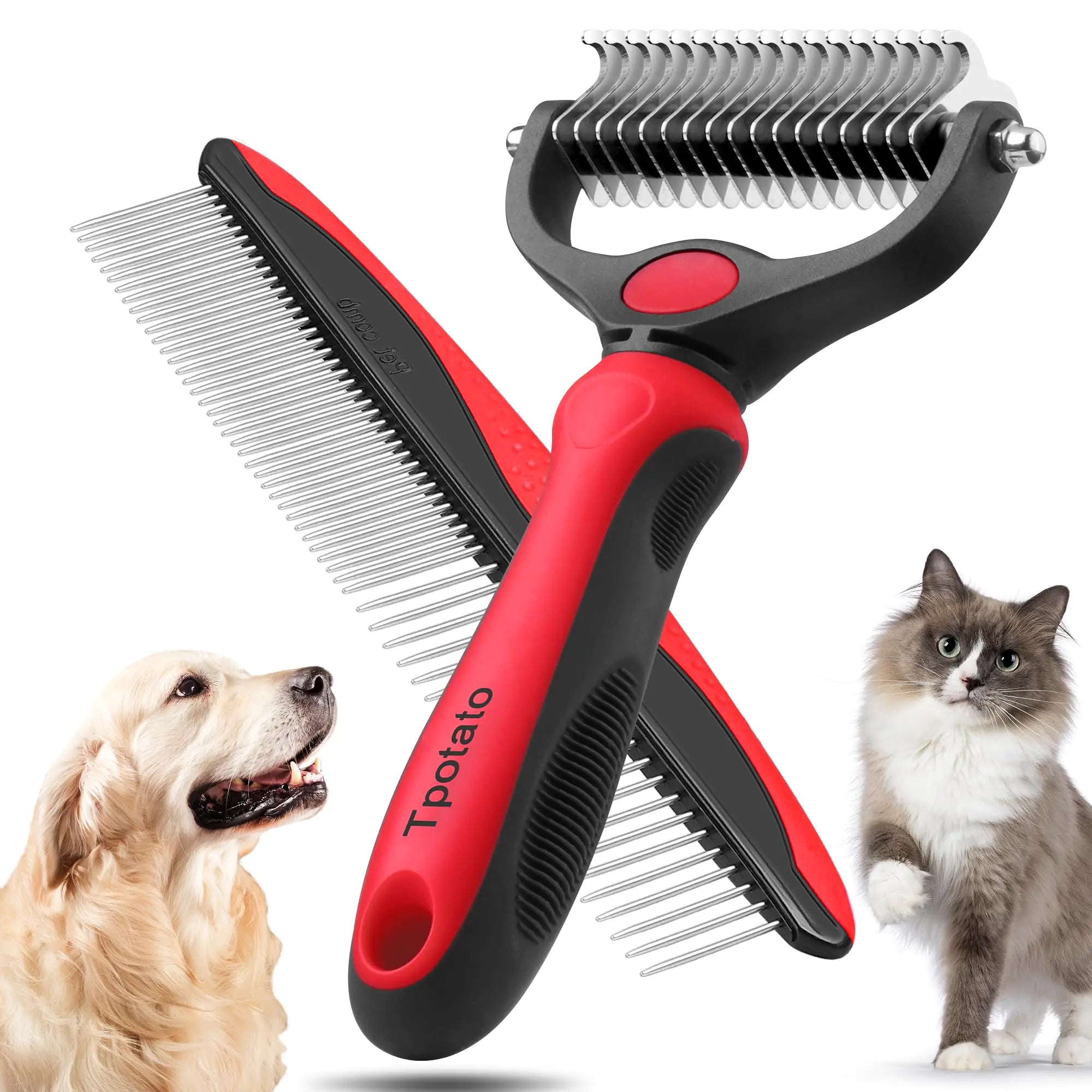 Tpotato Deshedding Pet Brush for Long Haired Dogs & Cats - Undercoat Shedding Rake for Dematting, Tangles & Grooming Comfort