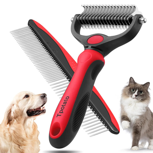 Tpotato Deshedding Pet Brush for Long Haired Dogs & Cats - Undercoat Shedding Rake for Dematting, Tangles & Grooming Comfort