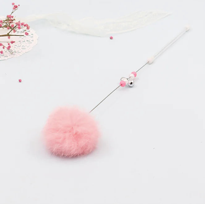 Colorful Pom Pom Cat Teaser Wand with Bell Toy